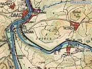 Mapka souvisejc s lnkem z asopisu Vltavsk proudy z roku 1930 tkajc se plnovan stavby trat z Davle na Slapy.