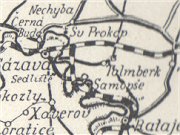 Vez mapy z mal knihy s nzvem Kafkv ilustrovan prvodce po krlovstv eskm  dl IV. POSZAV.  Na mapce je zakreslena jedna z variant, jak bylo plnovno zastit do hlavn trat z Kolna do eran odboku smrem na Kcov.